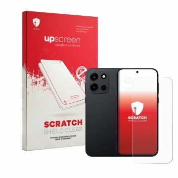 Parte frontale di una confezione del prodotto con il logo del marchio upscreen. Accanto è raffigurato il dispositivo OnePlus N