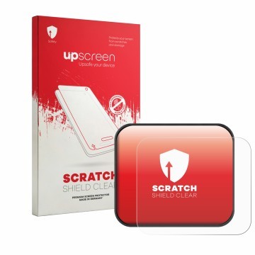 Face avant d’un emballage produit avec le logo de la marque upscreen. À côté, l’appareil Saphe T est représenté avec la protec