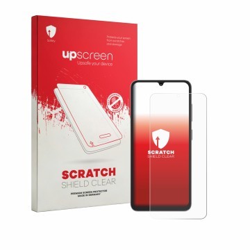 Parte frontale di una confezione del prodotto con il logo del marchio upscreen. Accanto è raffigurato il dispositivo Hotwav A1