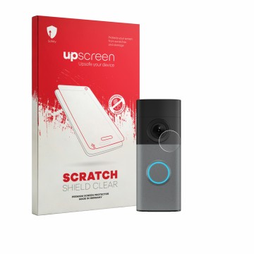 Parte frontale di una confezione del prodotto con il logo del marchio upscreen. Accanto è raffigurato il dispositivo Ring Wire