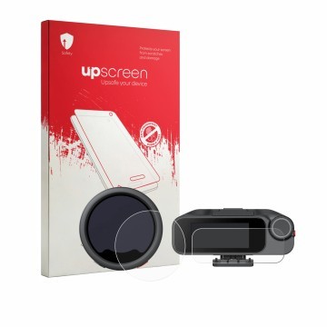 Vorderseite einer Produktverpackung mit dem Markenlogo upscreen. Daneben ist das Gerät Insta360 Mic Pro TX + RX mit dem zugehö