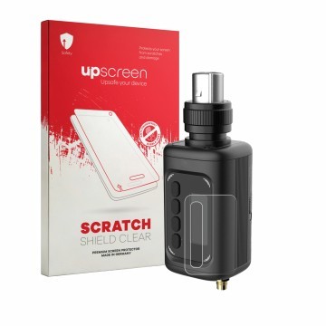 Parte frontal de un envase de producto con el logotipo de la marca upscreen. Al lado se muestra el dispositivo Deity THEOS DXT