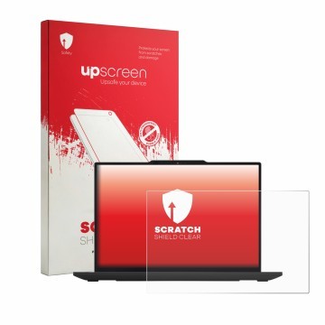 Face avant d’un emballage produit avec le logo de la marque upscreen. À côté, l’appareil Lenovo ThinkPad X13 Gen 7 est représe