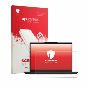 Parte frontale di una confezione del prodotto con il logo del marchio upscreen. Accanto è raffigurato il dispositivo Lenovo Th