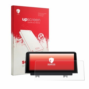 Parte frontal de un envase de producto con el logotipo de la marca upscreen. Al lado se muestra el dispositivo Xtrons QBBH14NB
