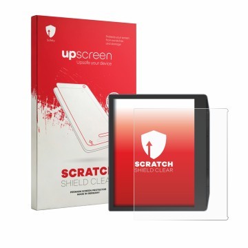 Face avant d’un emballage produit avec le logo de la marque upscreen. À côté, l’appareil PocketBook Era Lite est représenté av