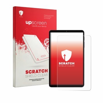 Face avant d’un emballage produit avec le logo de la marque upscreen. À côté, l’appareil Alldocube iPlay 80 mini Pro est repré