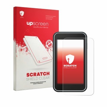 Face avant d’un emballage produit avec le logo de la marque upscreen. À côté, l’appareil Shot Scope H50 est représenté avec la