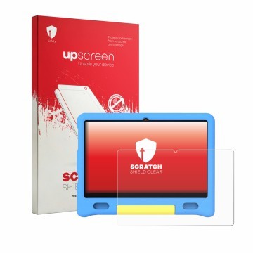 Parte frontal de un envase de producto con el logotipo de la marca upscreen. Al lado se muestra el dispositivo Gleeso KT1026 c