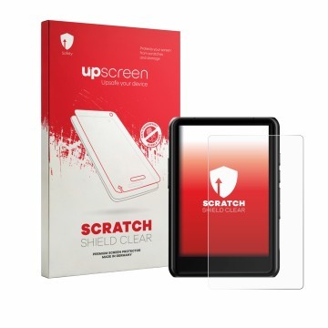 Parte frontal de un envase de producto con el logotipo de la marca upscreen. Al lado se muestra el dispositivo Hiby R3 Pro II 