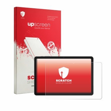 Parte frontal de un envase de producto con el logotipo de la marca upscreen. Al lado se muestra el dispositivo BNCF Bpad 10 co