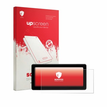 Face avant d’un emballage produit avec le logo de la marque upscreen. À côté, l’appareil Fiat Grande Panda Hybrid 2025 Uconnec