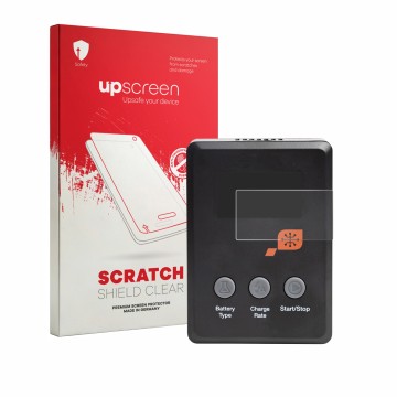 Face avant d’un emballage produit avec le logo de la marque upscreen. À côté, l’appareil Spektrum Smart Charger S100 est repré