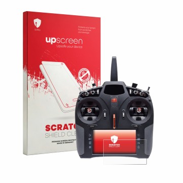 Face avant d’un emballage produit avec le logo de la marque upscreen. À côté, l’appareil Spektrum iX14 Plus Special Edition es