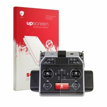 Face avant d’un emballage produit avec le logo de la marque upscreen. À côté, l’appareil Graupner MC-26 HOTT est représenté av