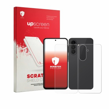 Parte frontale di una confezione del prodotto con il logo del marchio upscreen. Accanto è raffigurato il dispositivo Samsung G