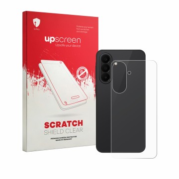 Parte frontale di una confezione del prodotto con il logo del marchio upscreen. Accanto è raffigurato il dispositivo Samsung G