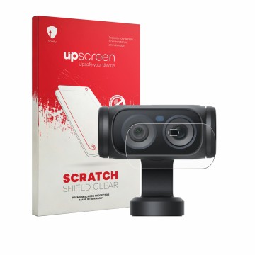 Vorderseite einer Produktverpackung mit dem Markenlogo upscreen. Daneben ist das Gerät Insta360 Luna Ultra (Linse) mit dem zug