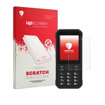 Face avant d’un emballage produit avec le logo de la marque upscreen. À côté, l’appareil AGM M11 est représenté avec la protec
