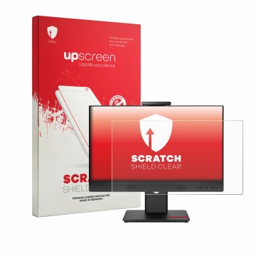 Parte frontale di una confezione del prodotto con il logo del marchio upscreen. Accanto è raffigurato il dispositivo Lenovo Th