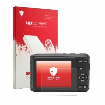 Front side of a product packaging with the brand logo upscreen. Next to it is the device Kodak Pixpro FZ45 shown with the corr