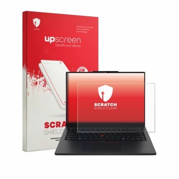 Vorderseite einer Produktverpackung mit dem Markenlogo upscreen. Daneben ist das Gerät Lenovo ThinkPad L13 Gen 7 mit dem zugeh