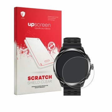 Face avant d’un emballage produit avec le logo de la marque upscreen. À côté, l’appareil Ulefone Armor Watch Pro est représent