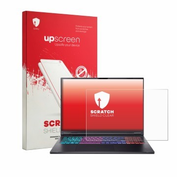 Face avant d’un emballage produit avec le logo de la marque upscreen. À côté, l’appareil Acer Nitro 18 AI AN18-61 est représen