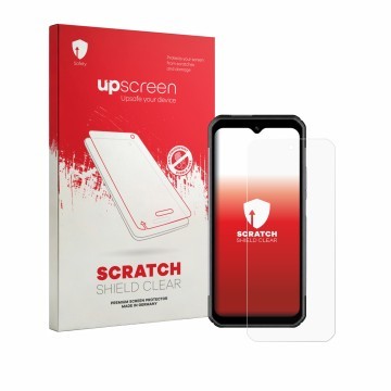 Parte frontal de un envase de producto con el logotipo de la marca upscreen. Al lado se muestra el dispositivo Pax A6630 con s