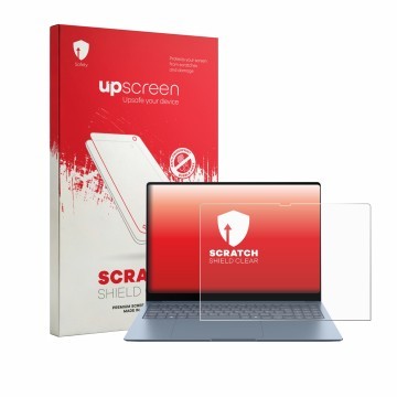 Vorderseite einer Produktverpackung mit dem Markenlogo upscreen. Daneben ist das Gerät Samsung Galaxy Book6 Edge 16