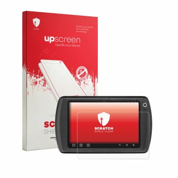 Vorderseite einer Produktverpackung mit dem Markenlogo upscreen. Daneben ist das Gerät Zebra ET1 mit dem zugehörigen Displaysc