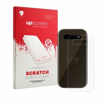 Front side of a product packaging with the brand logo upscreen. Next to it is the device HMD 2660 Flip 4G (Back) shown with th