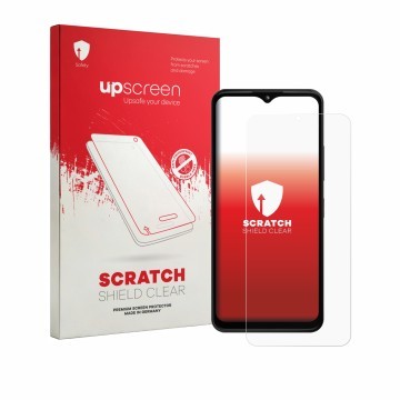 Vorderseite einer Produktverpackung mit dem Markenlogo upscreen. Daneben ist das Gerät HMD Arc mit dem zugehörigen Displayschu