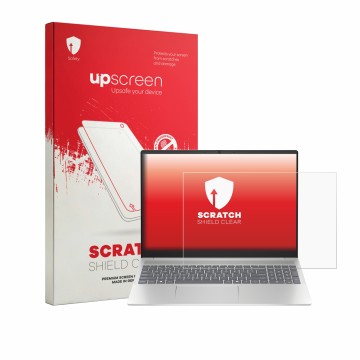 Parte frontale di una confezione del prodotto con il logo del marchio upscreen. Accanto è raffigurato il dispositivo HP Pavili