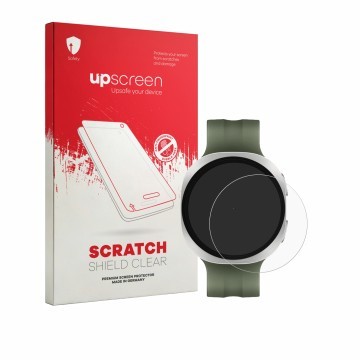 Parte frontale di una confezione del prodotto con il logo del marchio upscreen. Accanto è raffigurato il dispositivo Samsung G