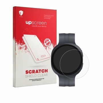 Parte frontale di una confezione del prodotto con il logo del marchio upscreen. Accanto è raffigurato il dispositivo Samsung G