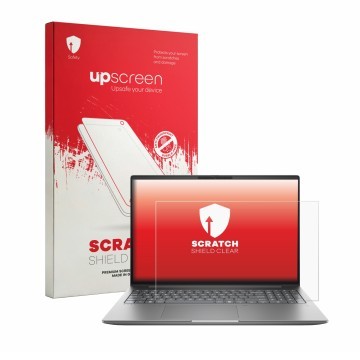 Parte frontale di una confezione del prodotto con il logo del marchio upscreen. Accanto è raffigurato il dispositivo HP Zbook 