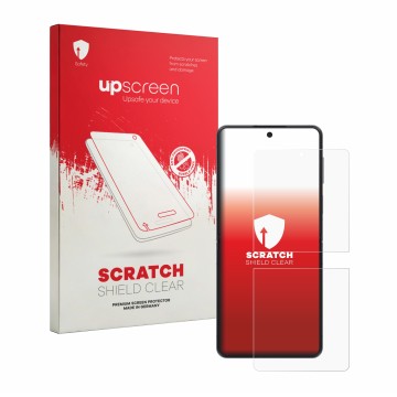 Vorderseite einer Produktverpackung mit dem Markenlogo upscreen. Daneben ist das Gerät Samsung Galaxy Z Flip 8 mit dem zugehör