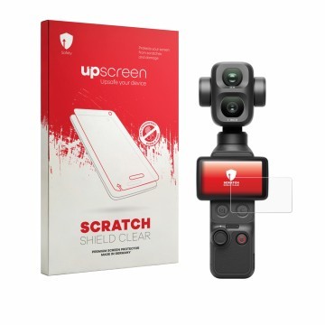 Front side of a product packaging with the brand logo upscreen. Next to it is the device DJI Osmo Pocket 4P shown with the cor