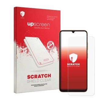 Vorderseite einer Produktverpackung mit dem Markenlogo upscreen. Daneben ist das Gerät Doogee Note 57 Lite mit dem zugehörigen