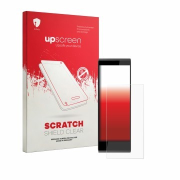 Parte frontal de un envase de producto con el logotipo de la marca upscreen. Al lado se muestra el dispositivo Thunderbook Her