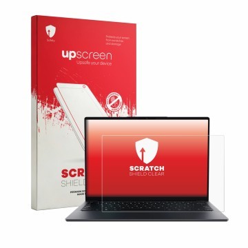 Face avant d’un emballage produit avec le logo de la marque upscreen. À côté, l’appareil Chuwi UniBook est représenté avec la 