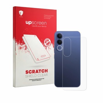 Vorderseite einer Produktverpackung mit dem Markenlogo upscreen. Daneben ist das Gerät Vivo V70 FE (Rückseite) mit dem zugehör