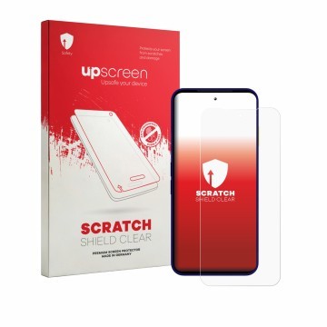 Vorderseite einer Produktverpackung mit dem Markenlogo upscreen. Daneben ist das Gerät Fairphone 6 Plus mit dem zugehörigen Di