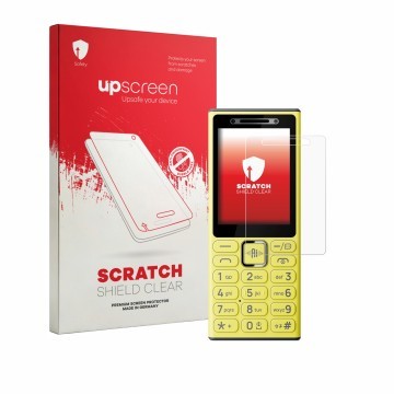Parte frontale di una confezione del prodotto con il logo del marchio upscreen. Accanto è raffigurato il dispositivo Nokia 200