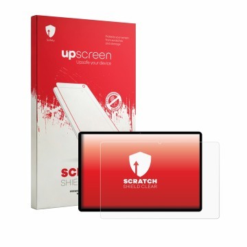 Parte frontal de un envase de producto con el logotipo de la marca upscreen. Al lado se muestra el dispositivo LEVIRTU M602 13
