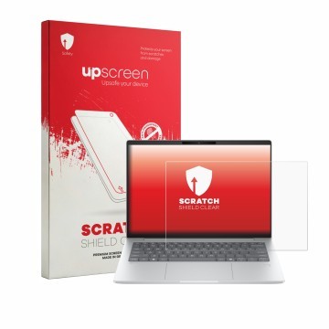 Face avant d’un emballage produit avec le logo de la marque upscreen. À côté, l’appareil HP EliteBook 6 G2q 14