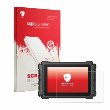 Parte frontal de un envase de producto con el logotipo de la marca upscreen. Al lado se muestra el dispositivo Topdon ONE Plus