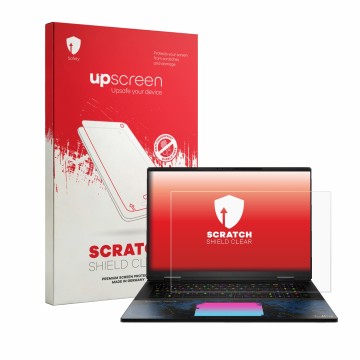Vorderseite einer Produktverpackung mit dem Markenlogo upscreen. Daneben ist das Gerät MSI Titan 18 HX Dragon Edition Draco Ep