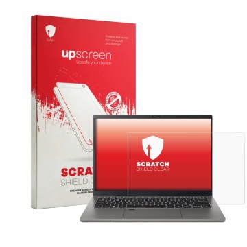 Vorderseite einer Produktverpackung mit dem Markenlogo upscreen. Daneben ist das Gerät Acer TravelMate X2 14 mit dem zugehörig
